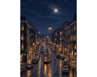 Witte de Withstraat Rotterdam 1989 Poster | Vintage Night Tram Cityscape Wall Art