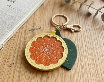 Orange Slice Leather Keychain Cutting Die, DIY Fruit Charm Bag Pendant, Citrus Slice & Leaf Key Ring Mold, Handmade Summer Gift