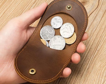 Troquel de corte para monedero ovalado de cuero, mini cartera DIY, estuche con cierre a presión, monedero vintage, pequeño bolso de bolsillo, regalo hecho a mano