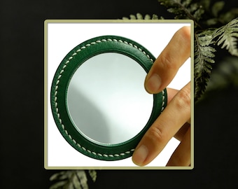 Plantilla redonda de cuero para espejo compacto, estuche para espejo de bolsillo DIY, soporte para espejo de maquillaje de 5 cm, herramienta para manualidades, regalo hecho a mano