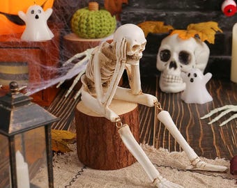 Conjunto de figuras de esqueletos "No veas el mal", adorno gótico para estante, decoración de Halloween para el hogar, estatua espeluznante de resina, regalo peculiar y original.