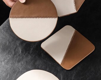 Troquel de corte para posavasos de cuero bicolor, molde redondo y cuadrado para posavasos, posavasos cosidos para manualidades, herramienta para decoración de mesa, regalo hecho a mano