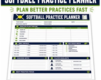 Softball Practice Planner, Youth Coach Drill Organizer (PDF Download)