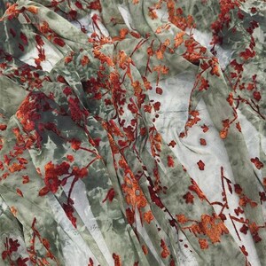 Green Brocade Jacquard Burnout Velour Tulle Lace Flocking Mesh Fabric for DIY Sewing Dress By The Yard