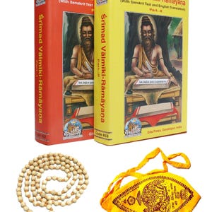 Srimad Valmiki Ramayana 2-volymsset med Tulsi Mala, Gaumukhi-väska