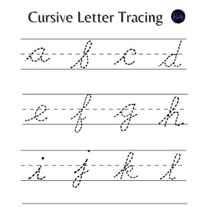 May include: Cursive letter tracing worksheet with dashed lines for practicing writing the lowercase letters a through p.