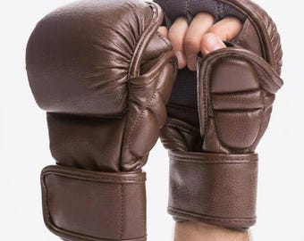 Niestandardowe brązowe skórzane rękawice bokserskie Profesjonalne rękawice treningowe do sparingów Sprzęt do muay thai kickboxingu