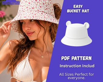 Easy Bucket Hat Sewing Pattern | PDF Digital Download - All Sizes Bear Ear Bucket Hat Pattern for Beginners