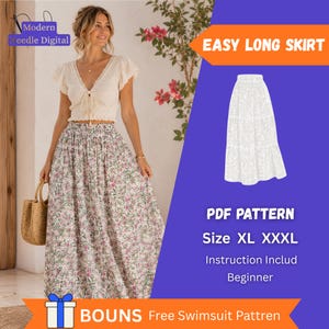 Patrón de costura para falda maxi escalonada: PDF para principiantes (XL-XXXL)