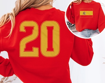 Spain #20 Football Inspired Jersey Style Graphic Tee, Spanish 2-Sided Tribute Casual Design, Soccer USA 2026 World Unisex Tshirt