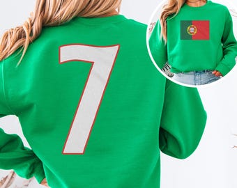 Soccer Inspired Portugal #7 Jersey Style Graphic Tee, 2-Sided Portuguese Tribute Design for 2026 World USA Fans Unisex T-Shirt