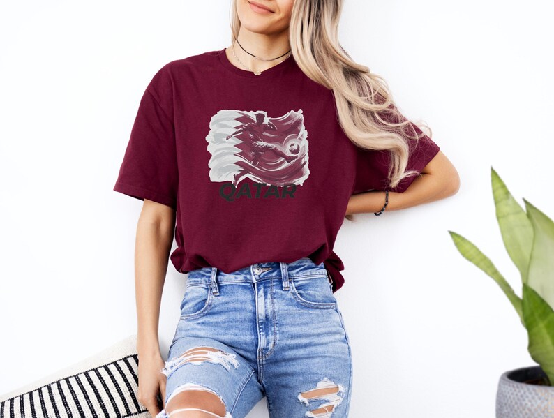 World Tournament Supporter Gift, Qatar Football Fan Soccer Shirt, Patriotic Graphic Jersey Style Player, Sports Unisex T-Shirt image 3