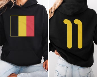 Belgian Tribute Design Soccer 2026 World USA, Belgium #11 Jersey Style Football Inspired Graphic Tee, 2-Sided Casual Player Unisex T-Shirt