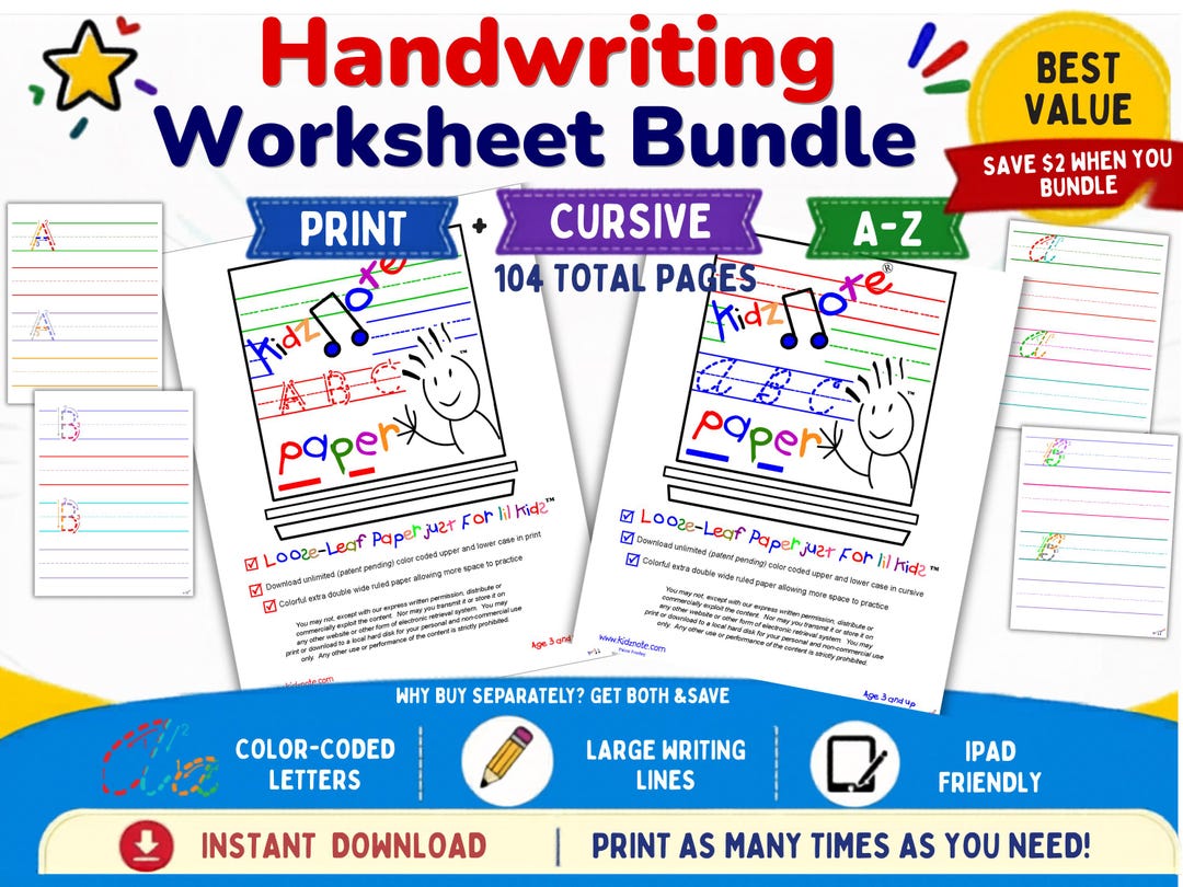 Cursive Ssf Handwriting Worksheets Bundle, Print & Cursive A–Z, Alphabet Tracing ...