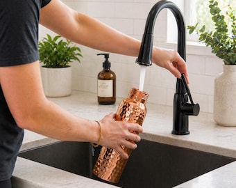 Ayurveda 100% Pure Copper Water Bottle – Ayurvedic Wellness Drinkware Handmade Hammered & Smooth Copper Bottle  Eco-Friendly Reusable Bottle