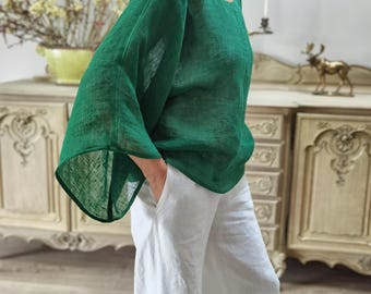 Linnen top | Wijde 3/4 mouwen | Lichtgewicht blouse van natuurlijk linnen