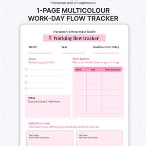 Workday Flow Tracker Printable | Daily Productivity Log, Focus Planner (Digital Download)