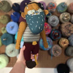 Handmade Crocheted Pirate Doll with Removable Eye Patch and Ear Ring