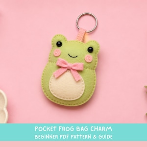 Felt Frog Bag Charm Sewing Pattern, Cute Keychain PDF, Beginner Hand Sewing Project