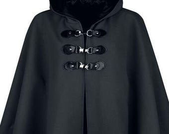 Cape noire à capuche | Cape gothique fantastique | Robe de cosplay médiévale