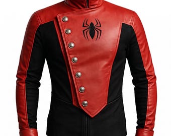 Blouson en cuir rouge et noir inspiré de Spider-Man | Veste de costume de super-héros