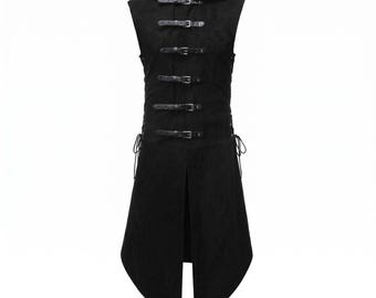 Long gilet gothique, gilet de cosplay médiéval, manteau sans manches dark fantasy