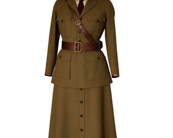 Ensemble vintage d'uniforme d'officier militaire de la Seconde Guerre mondiale | Ensemble veste et jupe pour femme avec ceinture