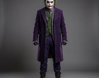 Inspiré par le costume de Joker Heath Ledger | Pardessus en laine violet Costume complet méchant cosplay pour hommes
