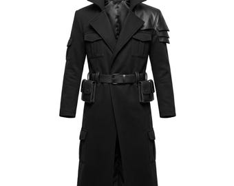 Trench gothique, long manteau noir cosplay, veste Techwear Fantasy