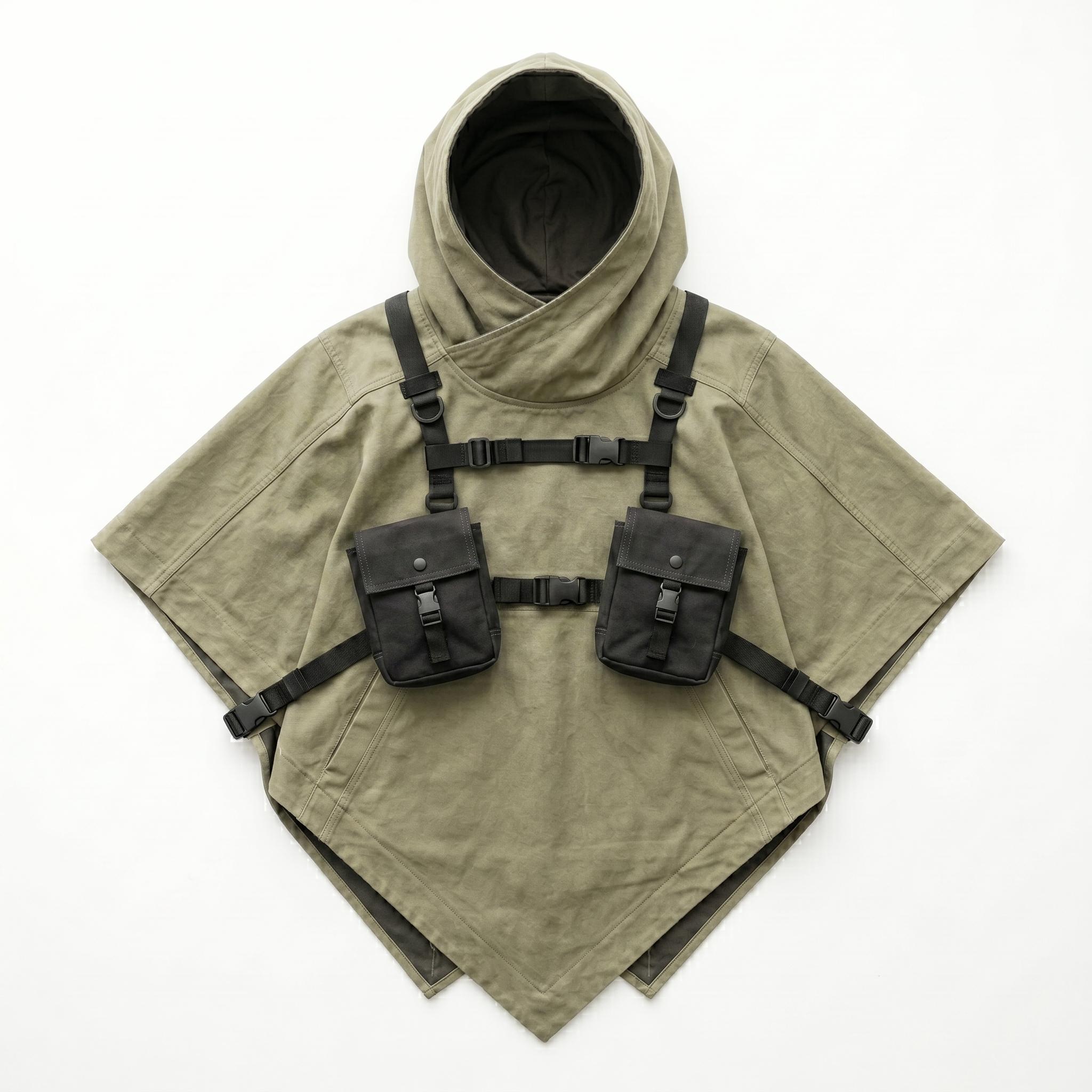 Raven Scout Utility Poncho, Gothic Hooded Cape