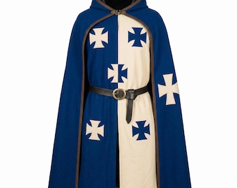 Tunique de chevalier templier avec cape à capuche | Déguisement de croisé