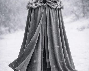Manteau à col en fourrure de laine mélangée Inspiré par Jon Snow | Cape de cosplay médiévale-fantastique