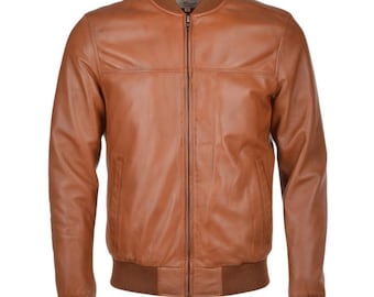 Chaqueta bomber de piel de oveja encerada para hombre - Marrón claro