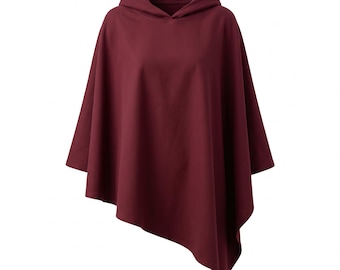 Poncho à capuche bordeaux pour femme | Cape élégante