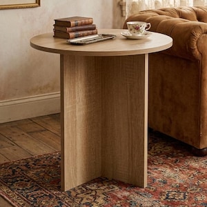 Minimalist Round Side Table - Japandi Style - Scandinavian Design End Table - Organic Modern Nightstand for Living Room or Bedroom