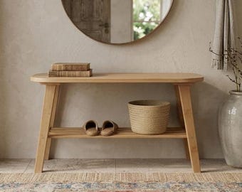 Bamboo Shoe Bench for Entryway - Japandi Hallway Bench & Shoe Rack - Minimalist Wood Seating with Storage - Narrow Mudroom Furniture