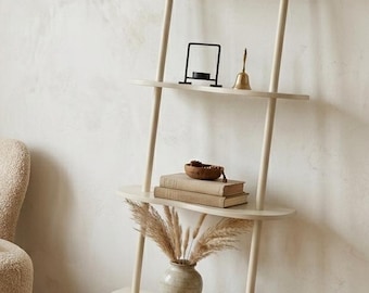 Mensola a muro Japandi color bianco sporco - Mensole galleggianti ondulate organiche - Mensola a scala in legno minimalista - Decorazione per la cameretta - Libreria asimmetrica unica