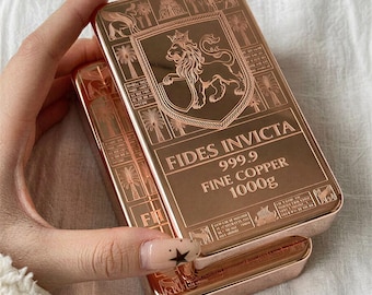 Lingote de cobre fino 999 de 1 kg / Lingote con escudo de león pulido a espejo (certificado de autenticidad verificado por XRF)