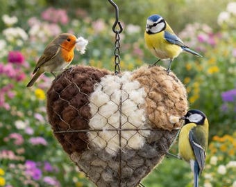 Porta nido per uccelli a forma di cuore – Nido per uccelli da giardino sospeso con fibre naturali, decorazione per habitat per uccelli da esterno