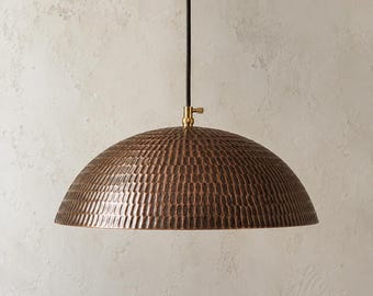 Large Hammered Copper Pendant Light – Handmade Moroccan Ceiling Lamp – Rustic Copper Lighting – Kitchen Island Light – Artisan Hanging Lamp