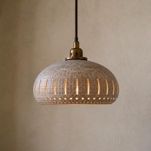 White Patina Copper Pendant Light – Handmade Moroccan Dome Lamp – Boho Rustic Ceiling Light