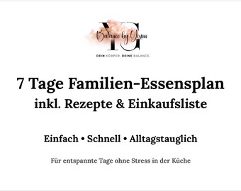 7 Tage Ernährungsplan PDF Deutsch | Familien Meal Plan | Einkaufsliste | Gesunde Rezepte | Digital Download
