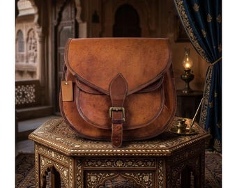 Genuine Goat Leather Saddle Bag | Rajasthan Artisan Handcrafted Shoulder Bag | Vintage Crossbody Purse | Boho Women's Handbag | Gift for Her