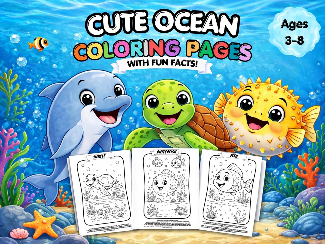 Ocean Coloring Pages for Kids Printable PDF, Sea Animals Activity Pages ...