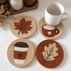4 Stück Herbstblätter & Lattes Stanznadel-Untersetzer, Herbst-Tischdekorationen, texturierte Bechermatten