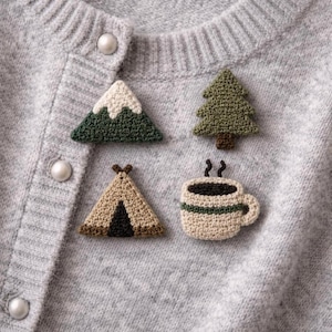 Broschset med Punch Needle-motiv, Papa Wolf, minimalistiska tygnålar, 4 st.