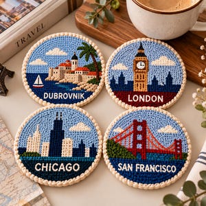 4pcs special Punch Needle Coaster Set, Cozy Fall Mug Mat, Handmade Yarn Drink Coasters for Coffee Table and Desk Decor