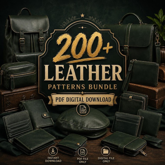 200+ Leather Patterns Bundle , Wallets & Bags Templates with Instructions , Leathercraft PDF Pack