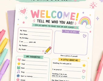 Student about me First Day School Printable Activity welcome back to school activity