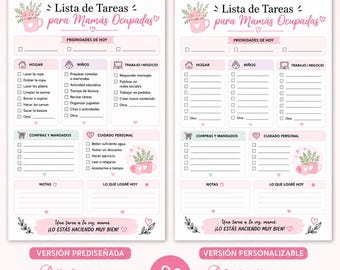 Spanish Mom Planner Printable Bundle, Busy Mom To Do List, Pre-Filled & Customizable Chore Checklist, Instant Download PDF